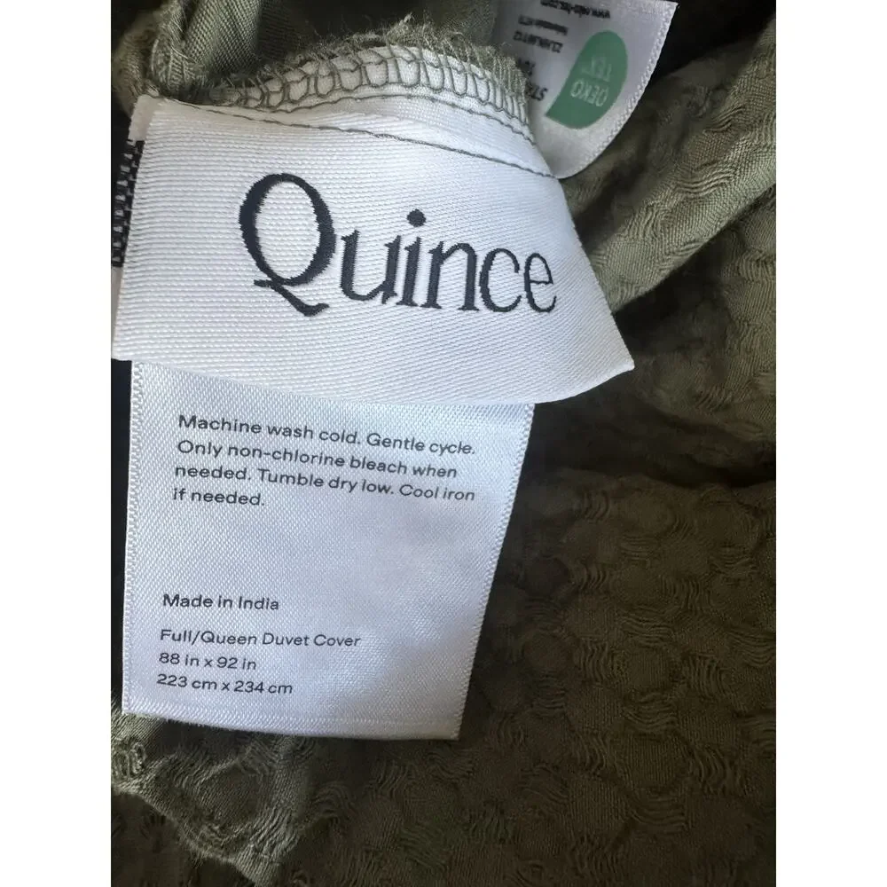 NWOT Quince Organic Luxe Honeycomb Duvet Cover Set Full/Queen Olive